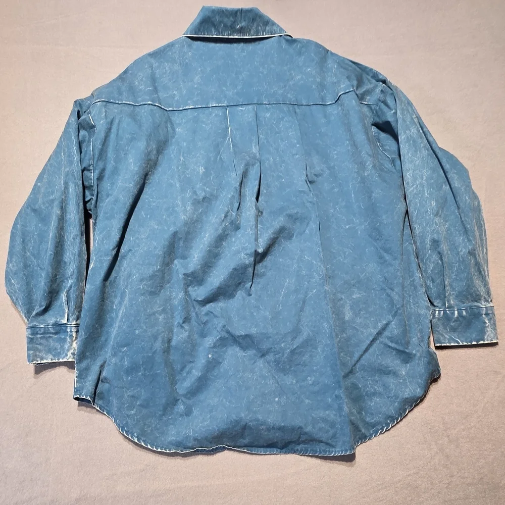 Zenana XL Blue Mineral Button-Up Jacket EUC PTP 26 Length 27 - Picture 3 of 6